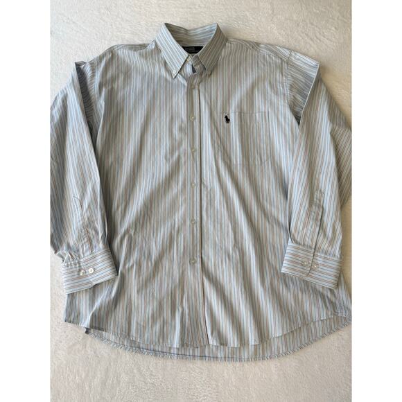 Polo Ralph Lauren Button Down Men Size 2XL Vertical Strip Cotton Blue Pony Shirt - Picture 1 of 7